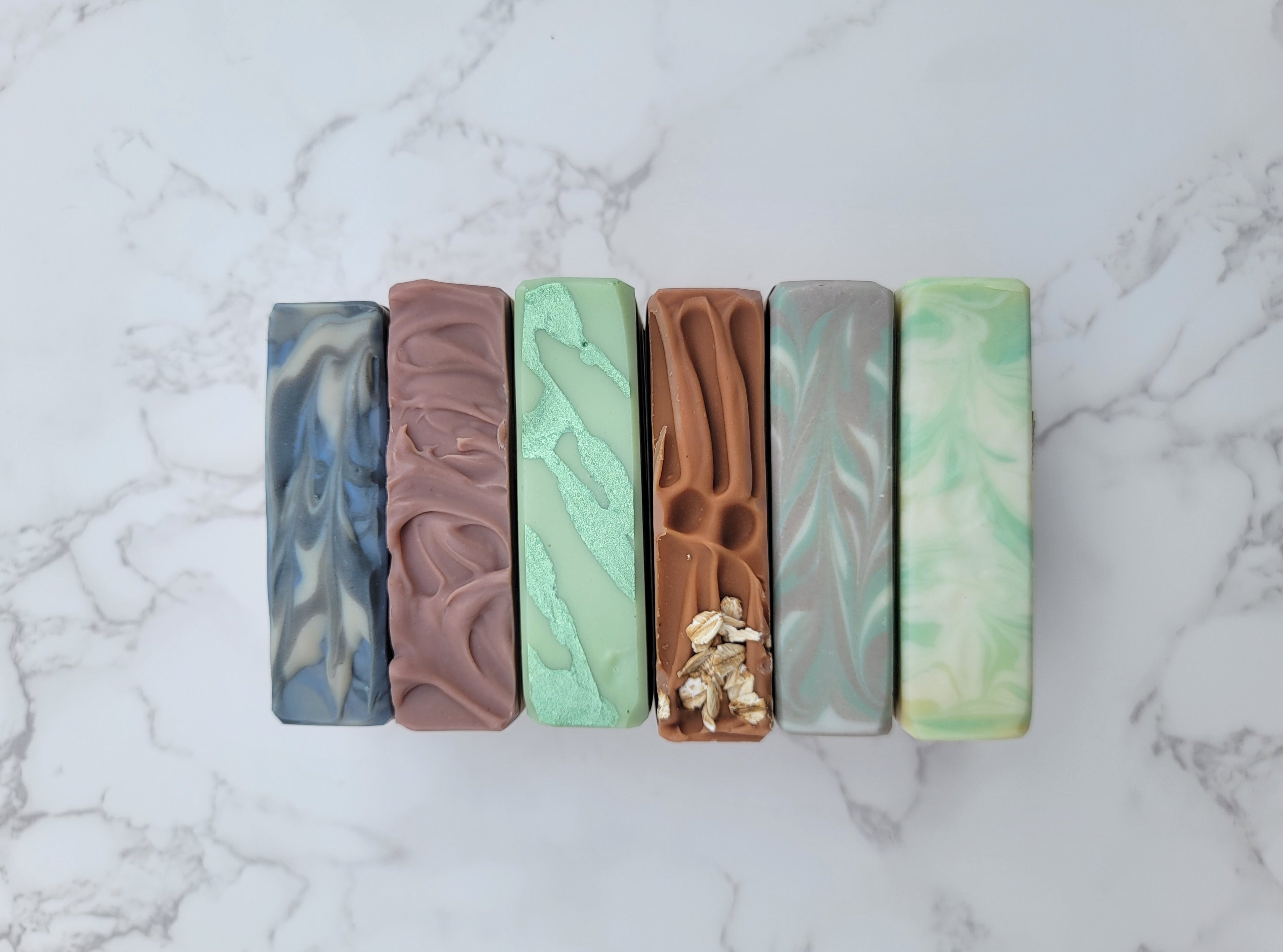 Row of handmade soap bars